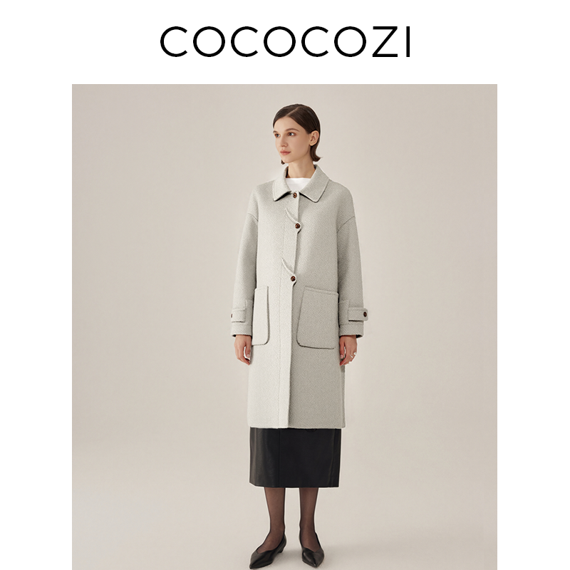 COCOCOZI秋季新款绵羊毛羊毛大衣女宽松显瘦毛呢外套253CO521D