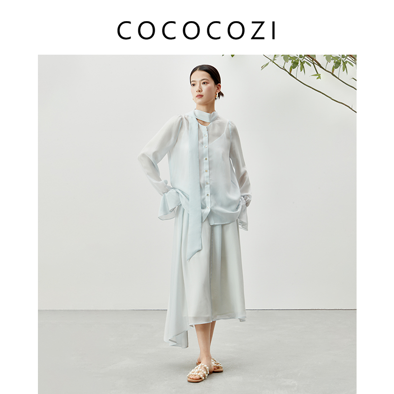 cococozi通勤简约长袖桑蚕丝