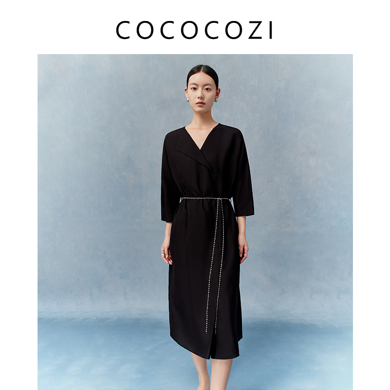 COCOCOZI宽松中长款连衣裙小黑裙
