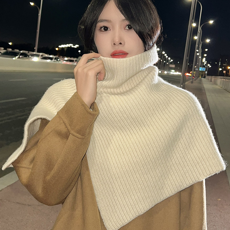 羊毛套头围脖披肩女冬季新款开叉高领不规则斗篷针织围巾加厚保暖