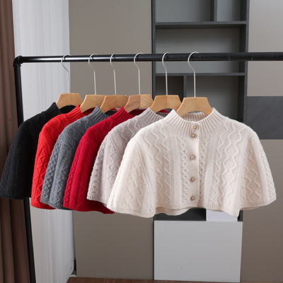 100%羊毛披肩斗篷外套女新中式配旗袍裙子针织外搭系扣坎肩护肩颈