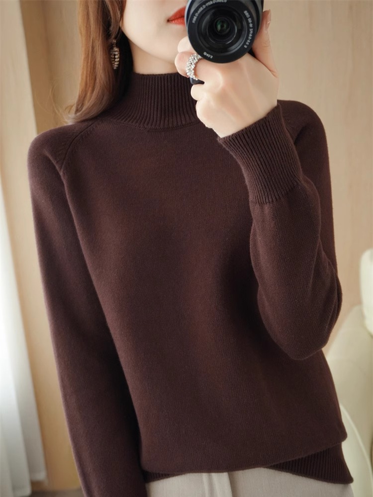 纯色纯棉针织衫套头半高领