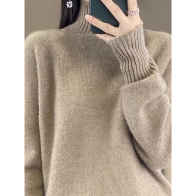 胖mm秋季大码半高领毛衣女高级感遮肚子内搭可外穿针织羊毛打底衫