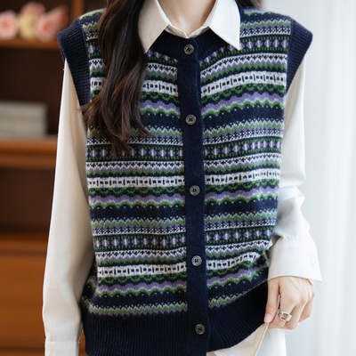 复古提花针织开衫马甲女内搭上衣新款设计感小众叠穿无袖坎肩背心