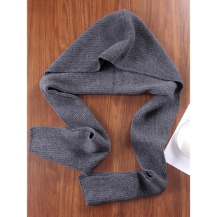 羊毛带帽披肩秋季时尚保暖连帽一体女装饰围脖防寒护颈两用围巾潮