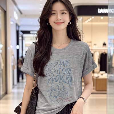 大码天丝印花宽松遮肉短袖T恤