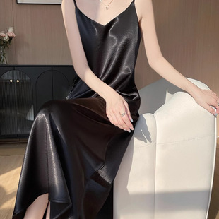 高端丝光感吊带连衣裙女显瘦醋酸缎面绸缎中长裙真丝背心气质优雅