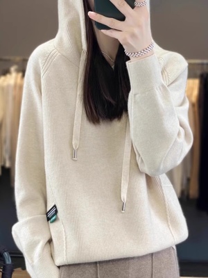 连帽针织衫女宽松毛衣外套