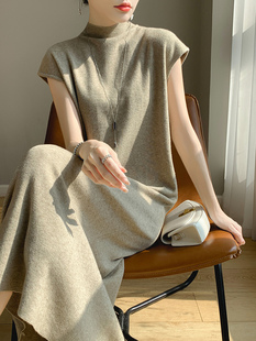 春季2025新款女装半高领毛衣连衣裙小个子高级感针织无袖背心长裙
