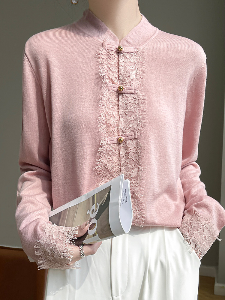 精纺羊毛单排扣圆领开衫国风