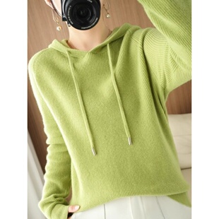 2026春季新款羊绒连帽卫衣女加厚羊毛衫帽衫宽松大红色外搭针织衫