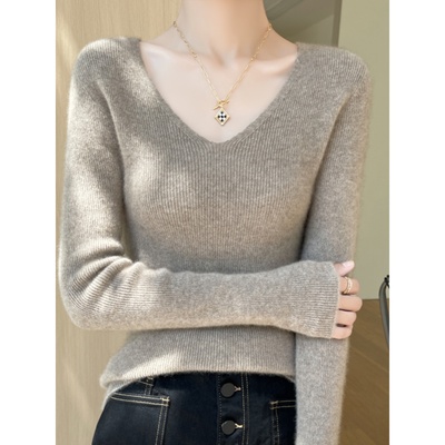 打底衫女2025秋季新款内搭毛衫修身V领毛衣长袖针织衫女低领上衣