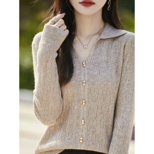 2026春季polo领毛衣女宽松薄款外穿翻领打底衫女镂空针织衫上衣