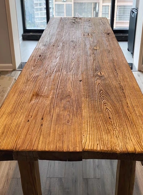 老榆木门板桌复古怀旧吧台旧木板原木桌子风化板茶桌茶台民俗定制