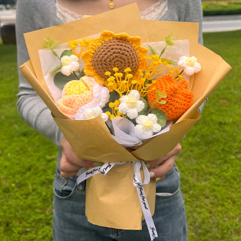 向日葵针织花束毛线编织花小学幼儿园毕业拍照礼物闺蜜生日永生花