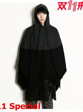 韩版流行斗篷连帽卫衣拼接时尚男大码披风外套M-5XL Cloak fleece