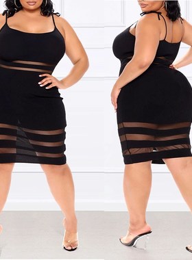 XL-5XL大码黑色吊带非洲女裙Plus-size black dress with straps