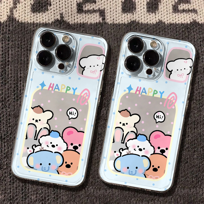 波点小熊相框适用苹果17pro手机壳iPhone16promax新款14华为p70荣耀500防摔13小米15透明vivo全包oppo软壳13p