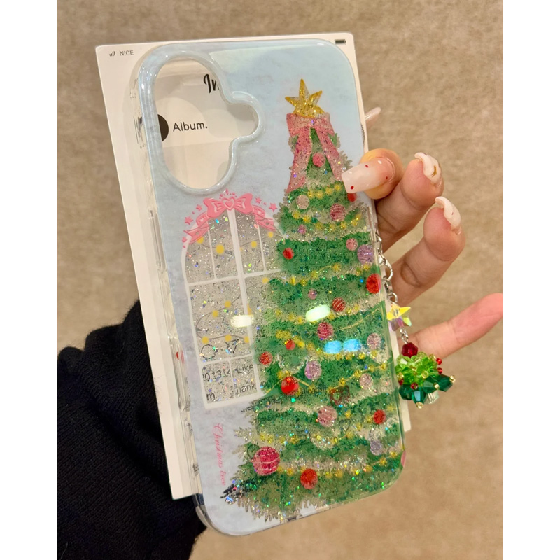 高级感ins圣诞树挂坠适用苹果15promax手机壳iphone14promax闪粉12新款16pro全包xr防摔11小众13可爱少女心xs