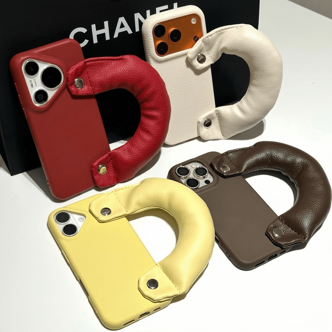 秋冬腕带把手适用苹果17ProMax手机壳iphone15可爱16promax女款13荣耀小米14皮纹保护套华为p70vivoppofindx8