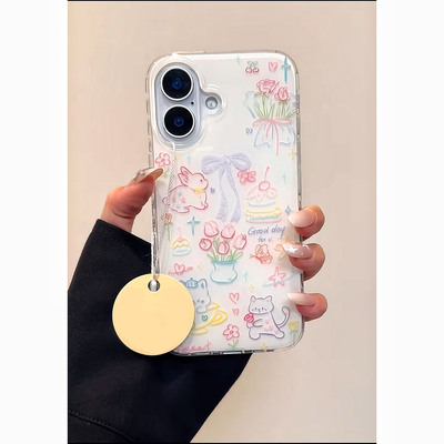 玫瑰涂鸦猫咪适用苹果16pro手机壳iPhone15promax新款p70华为mate60荣耀300可爱vivos20卡通oppo小米14红米13