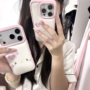 小Kitty表情标签适用苹果16promax手机壳iPhone15卡通14promax可爱13日韩12创意16女17promax大孔皮纹气囊11