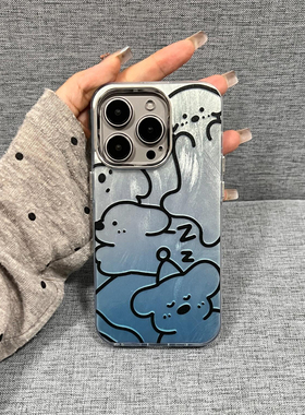 蓝色渐变动物适用苹果15promax手机壳iPhone14女新款13羽纱12时尚11小众高级感15Pro防摔14pro保护套xr/xsmax