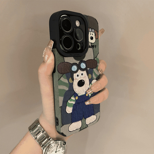 韩系掌门狗适用苹果16promax手机壳16新款iphone15promax创意13美拉德高级翻毛皮14PRO防摔12小众11全包女款