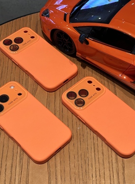 橙色大视窗液态硅胶适用苹果17promax手机壳15promax按键全包iPhone13新款16pro防摔14男女15plus软壳12创意