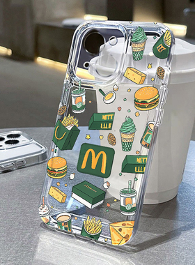 绿色汉堡适用苹果16pro手机壳iPhone15promax新款13华为mate60荣耀200防摔12小米14透明vivo全包oppo软壳k70