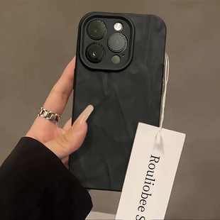 磨砂黑色褶皱纹苹果15手机壳新款 iphone15promax高级感14苹果13套12全包16pro防摔ProMax女Pro男xr潮适用11
