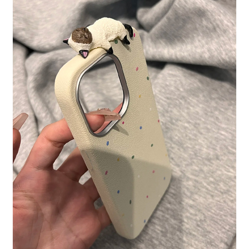 ins可爱呆萌立体小猫咪适用iPhone16promax手机壳苹果15新款14pro小众13pro创意12女13简约波点16高级感全包