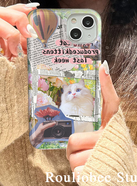 唯美小猫适用华为nova7/9/10pro手机壳p40荣耀70苹果13promax软壳可爱14小米12红米k50女款vivox90全包oppoA9