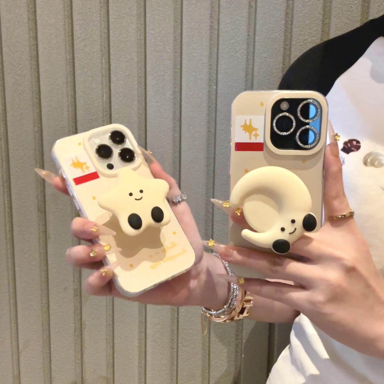 星星月亮支架适用苹果15promax手机壳iphone14pro新款16promax可爱13小众12保护套防摔11硅胶xr软壳xsmax情侣