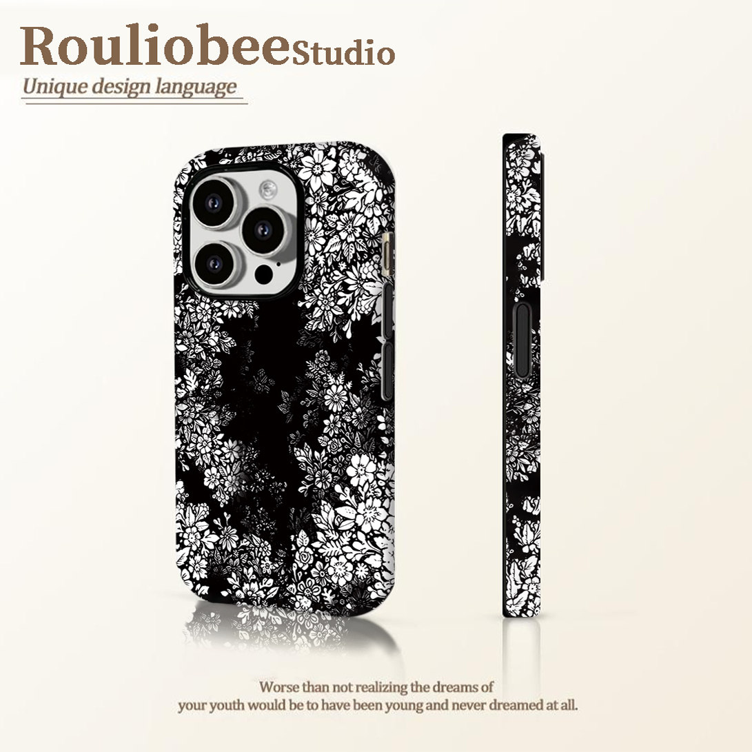文艺繁花适用苹果16pro手机壳iPhone15promax新款14华为mate60荣耀p70防摔12小米13磨砂套vivo全包oppo暗黑风