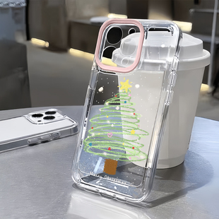 粉框ins圣诞树适用苹果17手机壳iPhone15promax新款 16华为p70荣耀300防摔13小米14透明vivo全包oppo软findx8