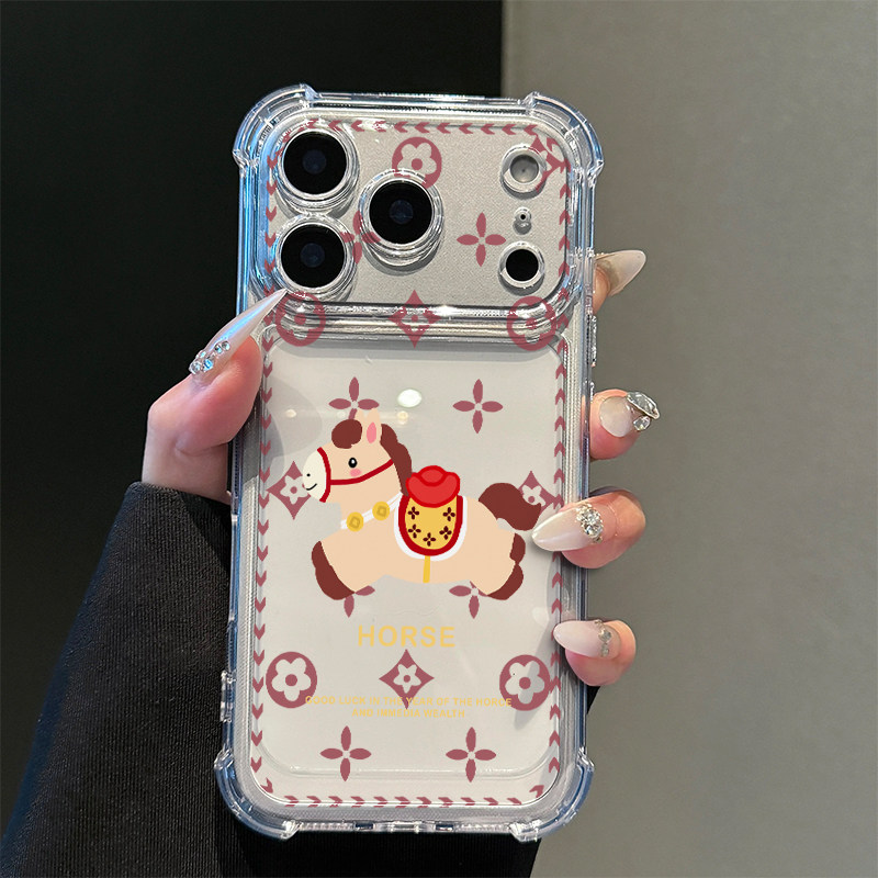 老花小马图案适用iPhone17promax苹果16pro手机壳15华为mate70pro透明气囊vivo荣耀400全包防摔14小米17oppo
