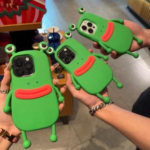 赵露思同款 16promax可爱卡通13小众12保护套防摔11立体硅胶 趣味青蛙适用苹果15promax手机壳iphone14pro新款