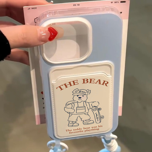 可爱卡通小熊卡包手机壳全包防摔