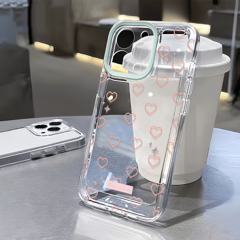 粉扑扑爱心适用苹果13手机壳iPhone15promax新款12华为mate60小米14透明vivox100全包oppo软k70荣耀90防摔11