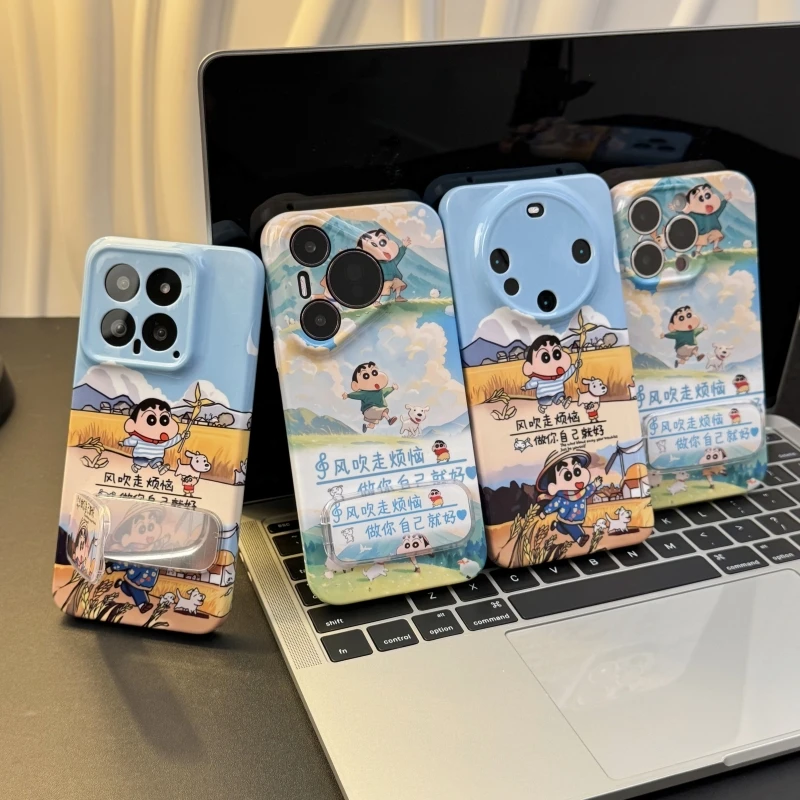 风吹走烦恼小新适用苹果16pro手机壳iPhone15promax新款14华为mate60荣耀p70硬壳13小米15支架vivo全包oppo12