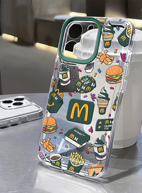 绿色M记适用苹果16pro手机壳iPhone15promax新款13华为mate60荣耀200防摔12小米14个性vivo全包oppo软壳k80潮