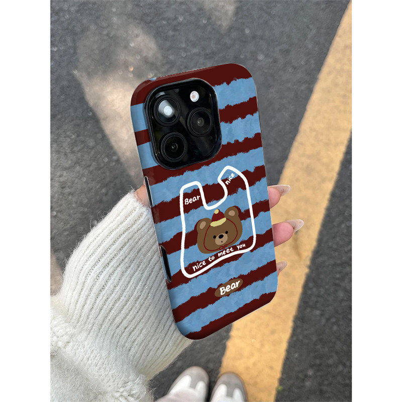 卡通帽子小熊适用苹果16pro手机壳iPhone15promax新款14华为mate60荣耀p70防摔小米13磨砂17菲林vivo创意oppo