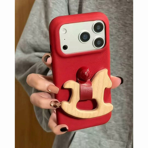 木马红指环扣适用苹果17promax手机壳iphone15新款16pro荣耀400皮纹14plus套13华为p70vivo可爱oppo小米17pro