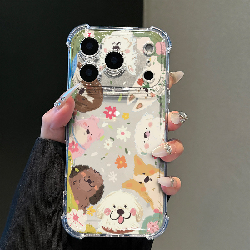 春日花朵狗狗适用iPhone17promax苹果16pro手机壳15华为mate70透明气囊vivox200荣耀400全包防摔14小米17oppo