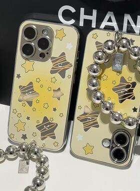 黄色星星适用苹果15promax手机壳iphone14pro新款16promax可爱卡通13小众12保护套防摔11手链xr电镀镜面xsmax