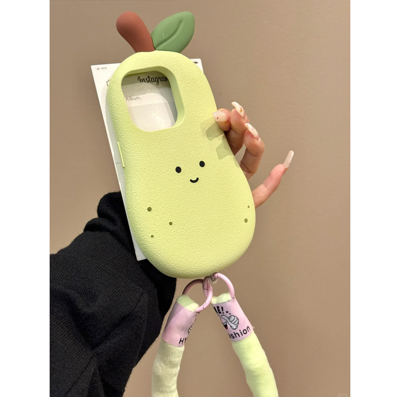 创意立体雪梨表情手机壳带手拎绳