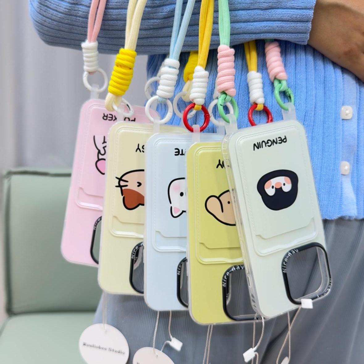 苹果可爱卡通带挂绳手机壳卡包壳