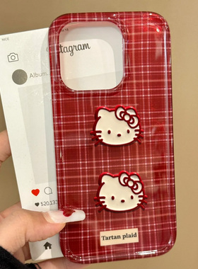 复古凯蒂适用苹果16手机壳iPhone15promax晕染新款华为mate60荣耀vivos19酒红opporeno12小米14红米note13女