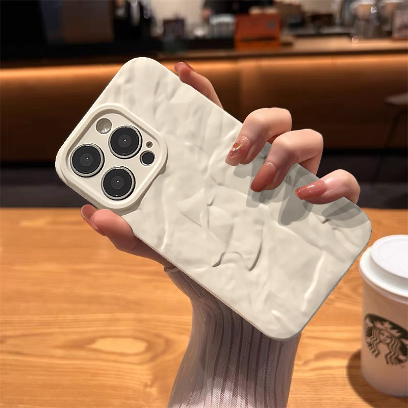 高级感哑光磨砂黑色褶皱纹适用iphone15promax苹果14手机壳11新款15pro女12秋冬季13pm小众风硅胶防摔保护套